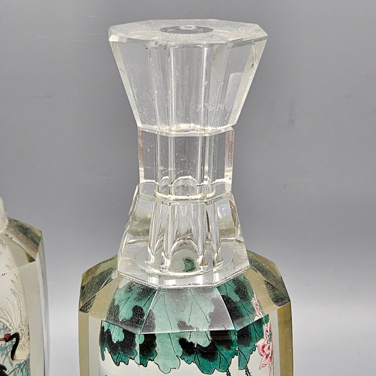 Pair Chinese Reverse-Painted Glass Vases