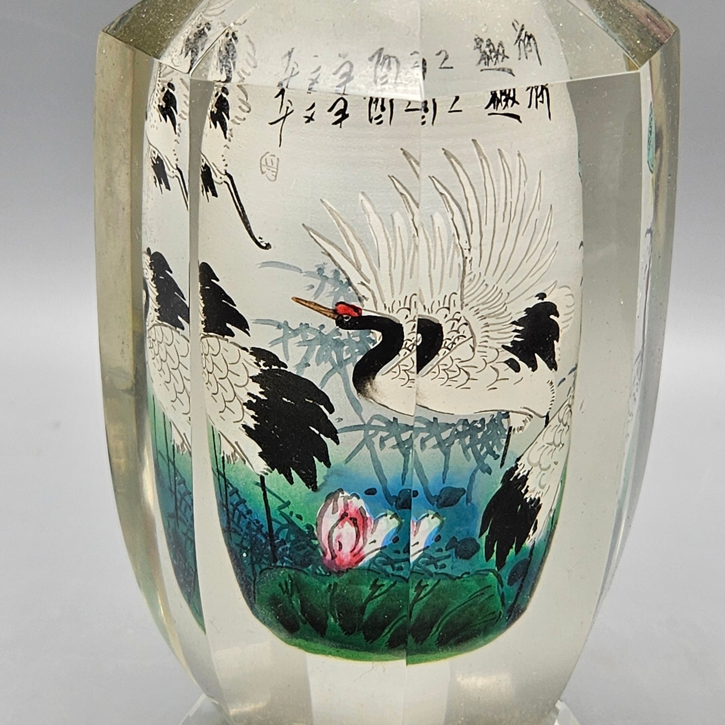 Pair Chinese Reverse-Painted Glass Vases
