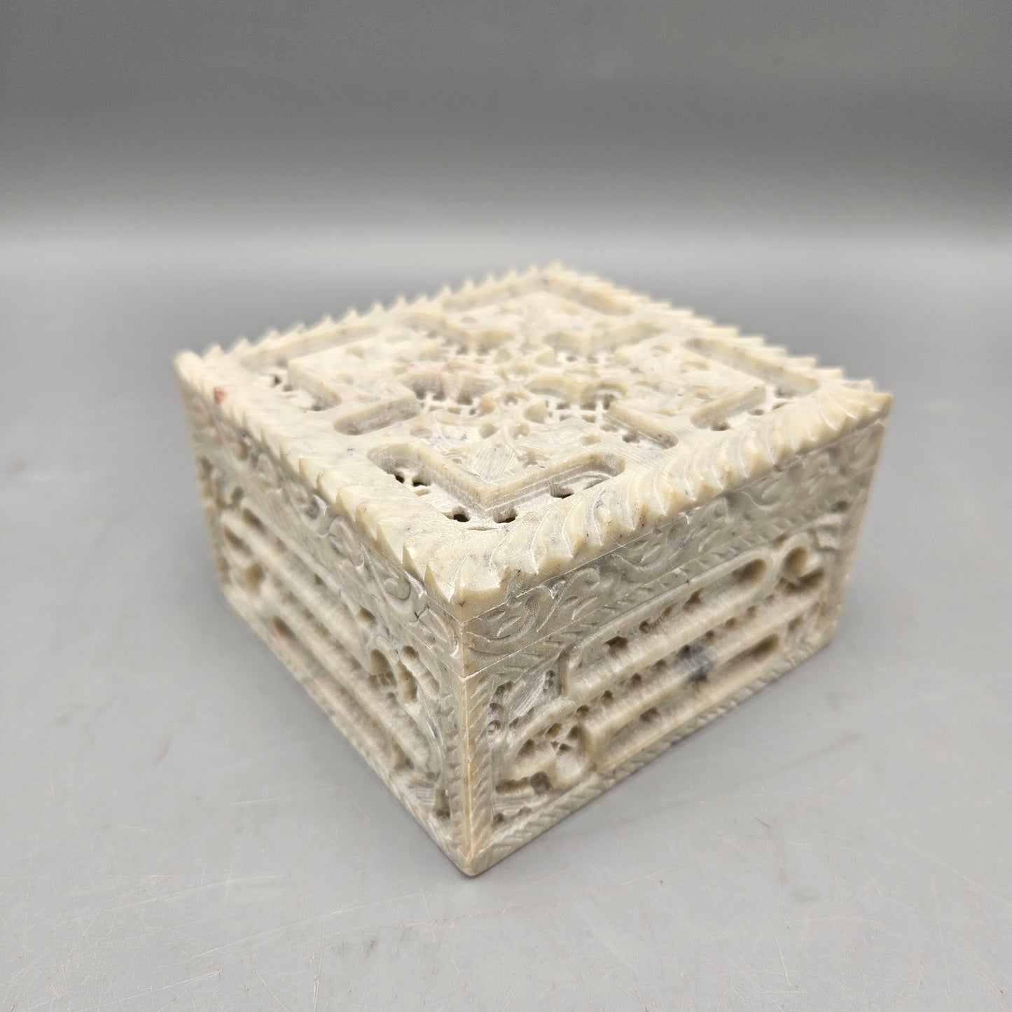 Carved Pierced Soapstone Trinket Box
