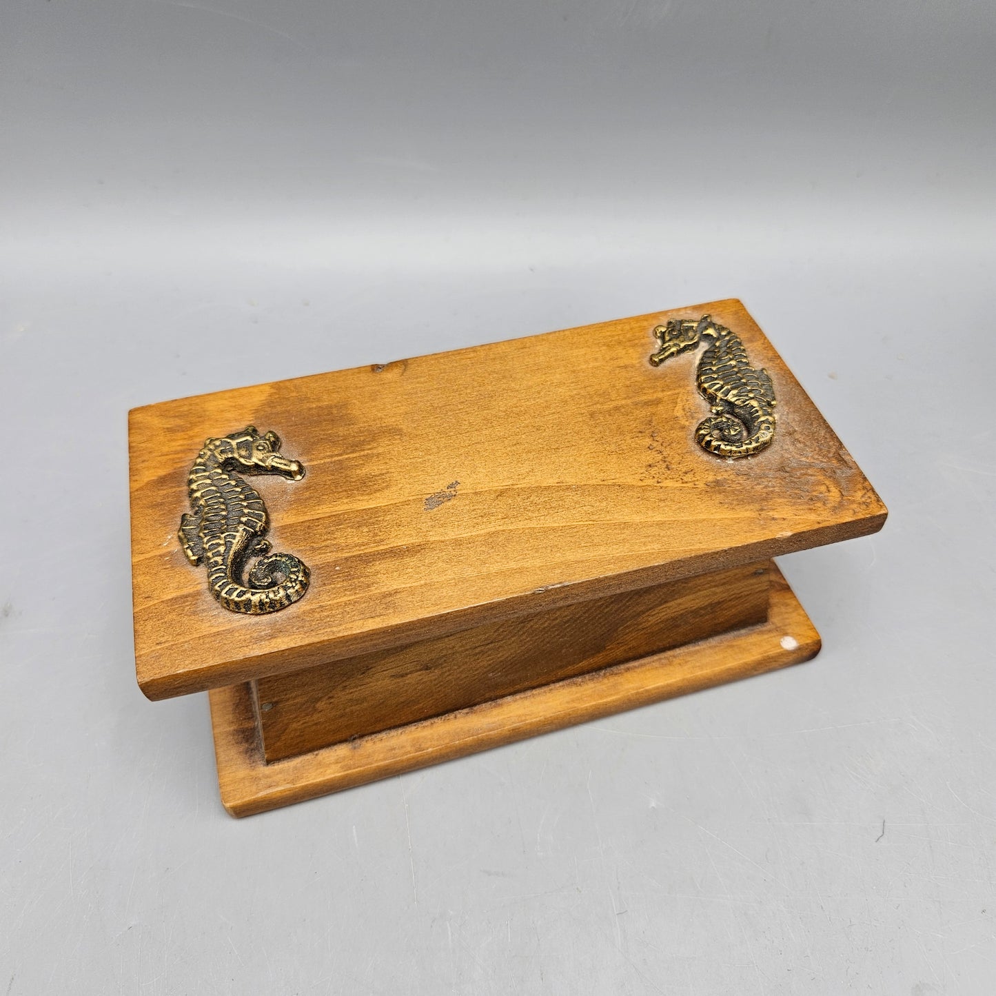 Wooden Trinket Box with Brass Seahorses