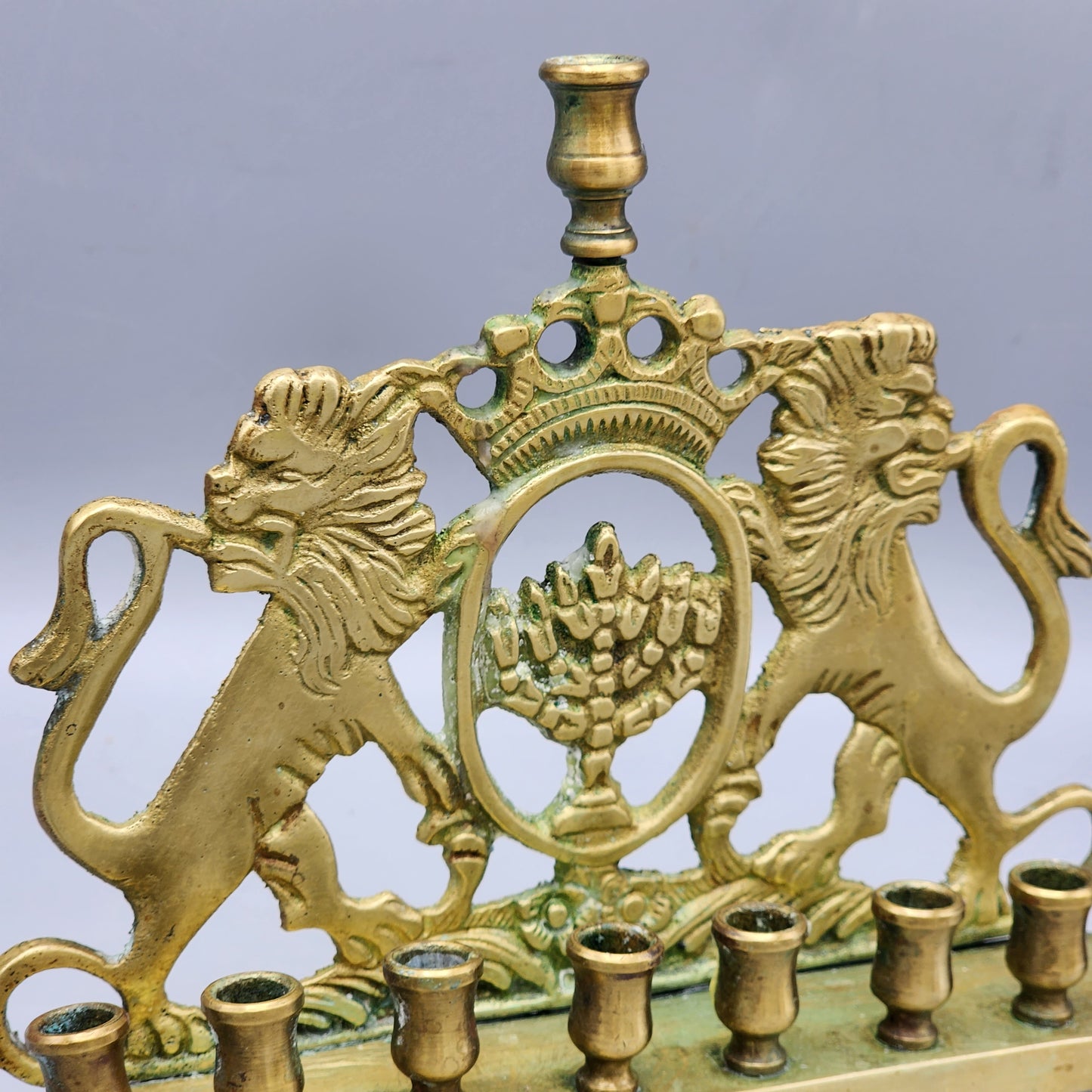 Brass Menorah with Rampant Lions