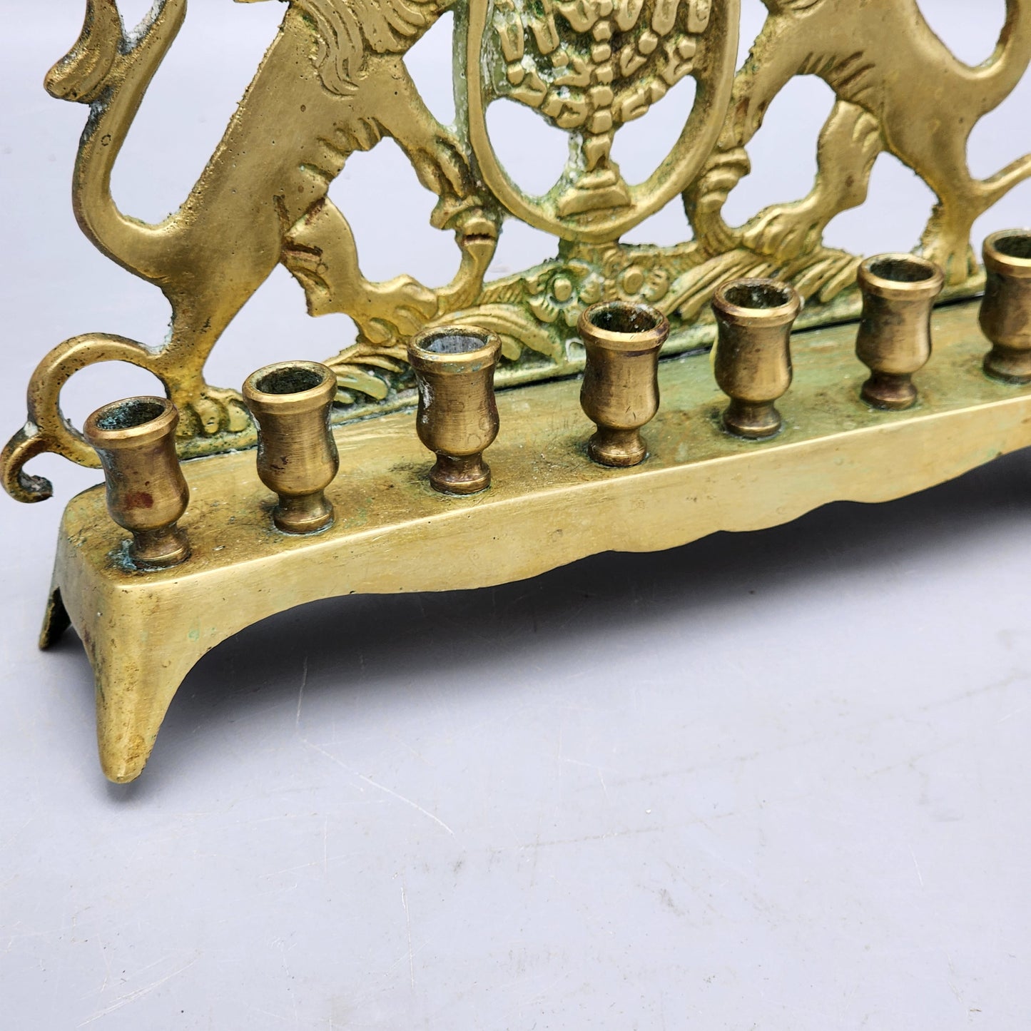 Brass Menorah with Rampant Lions