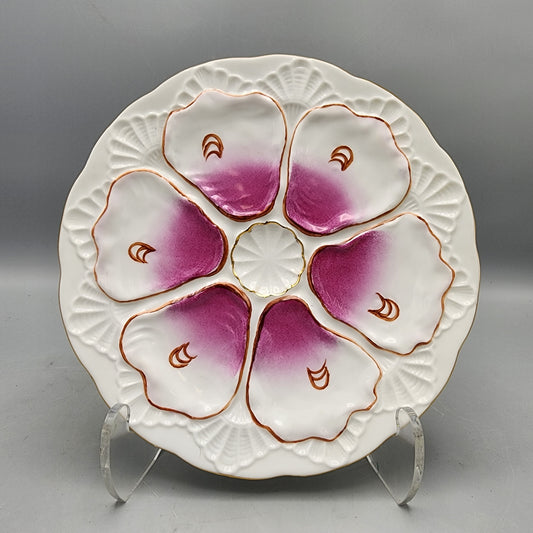 Porcelain Oyster Plate with Magenta Highlights