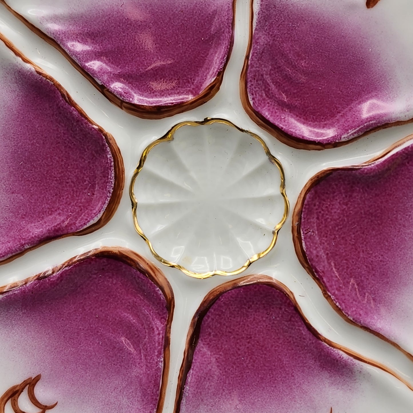 Porcelain Oyster Plate with Magenta Highlights