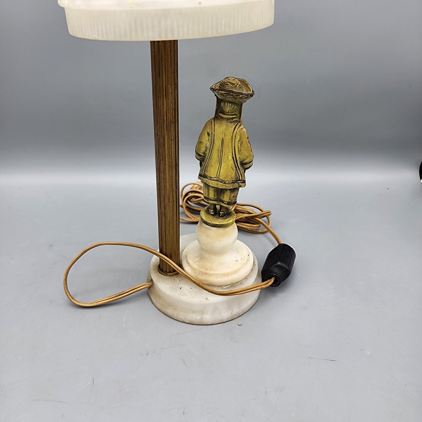Alabaster Table Lamp with Cold-Painted Bronze Figure & Celluloid Face