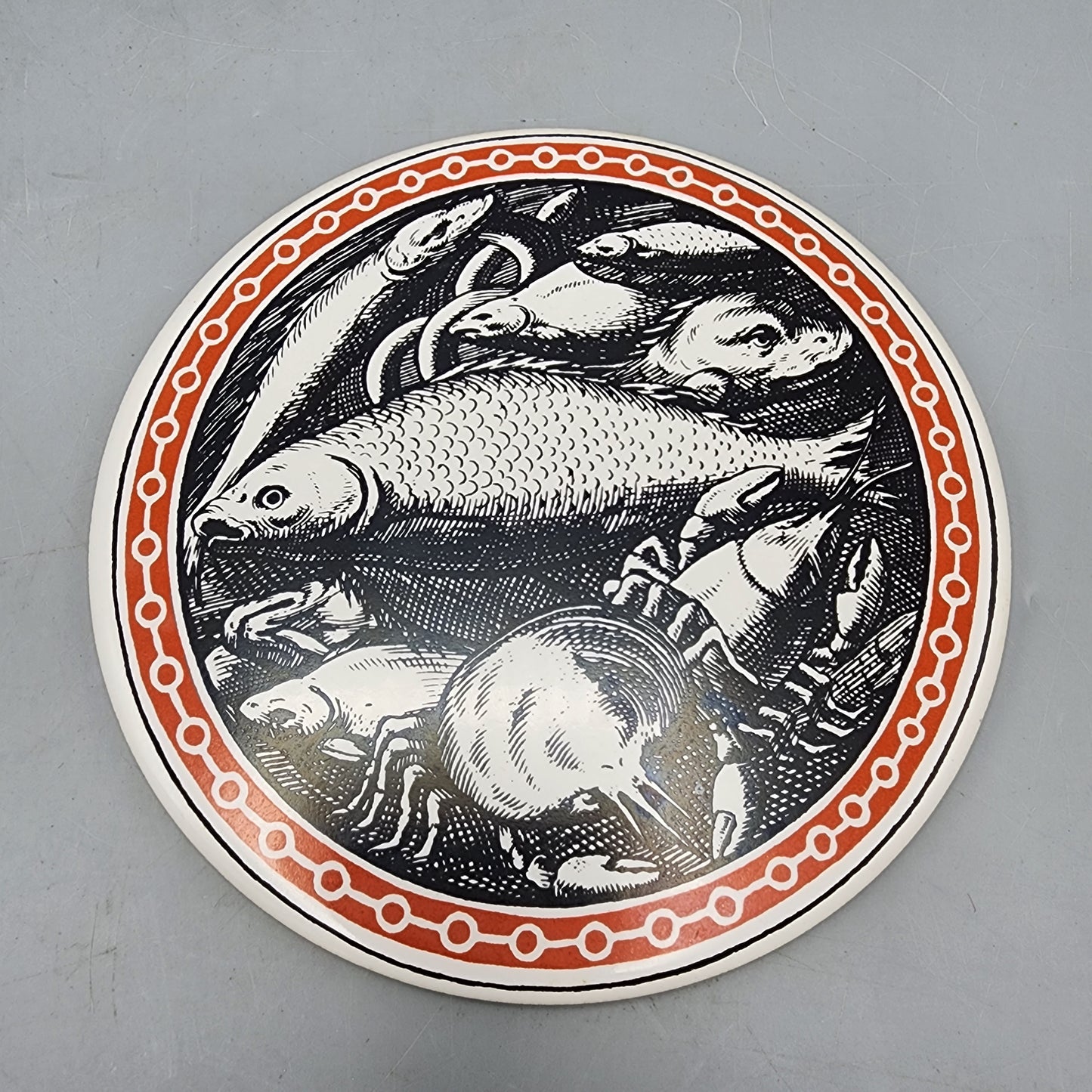 Two Metropolitan Museum of Art Reproduction Fruit and Fish Tile Trivets