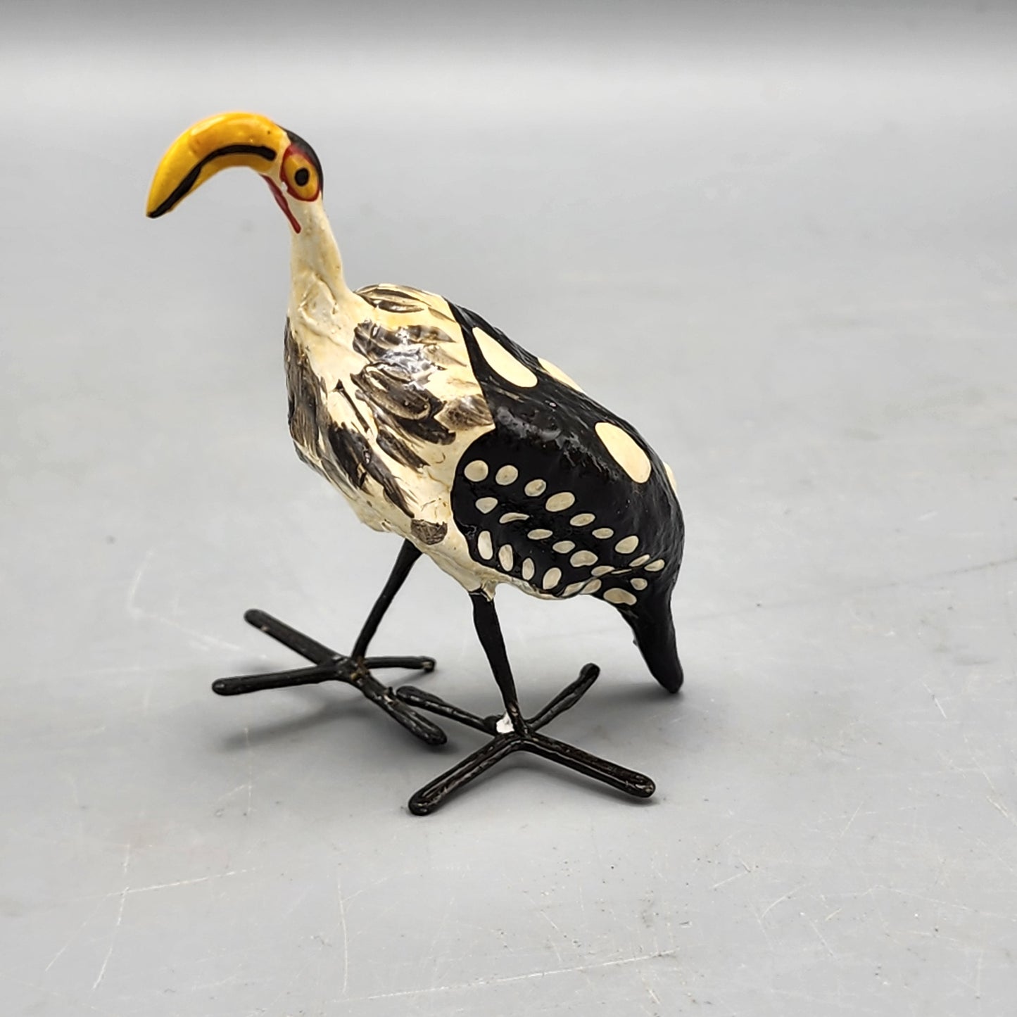 Hand-Painted Composition Bird with Metal Feet