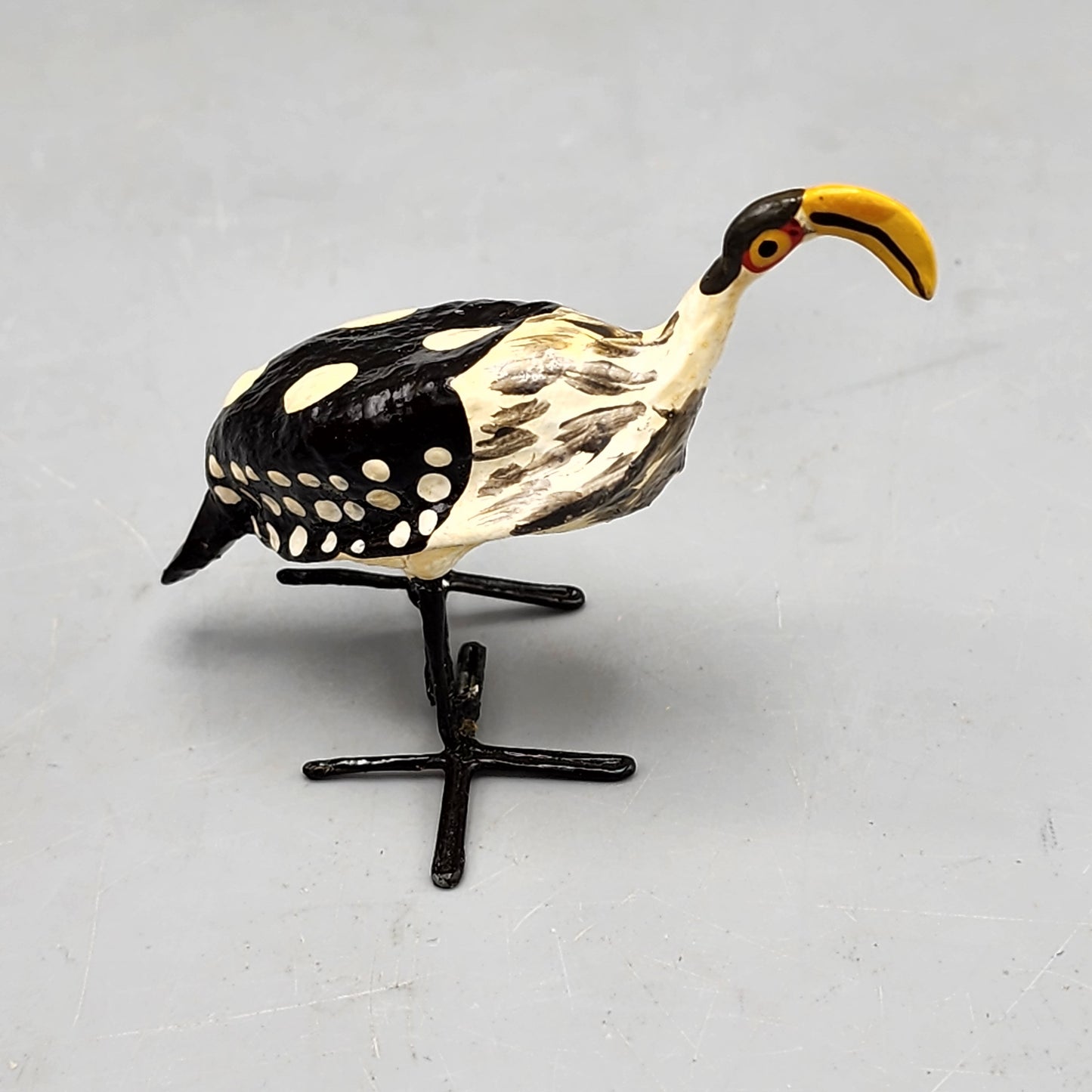 Hand-Painted Composition Bird with Metal Feet