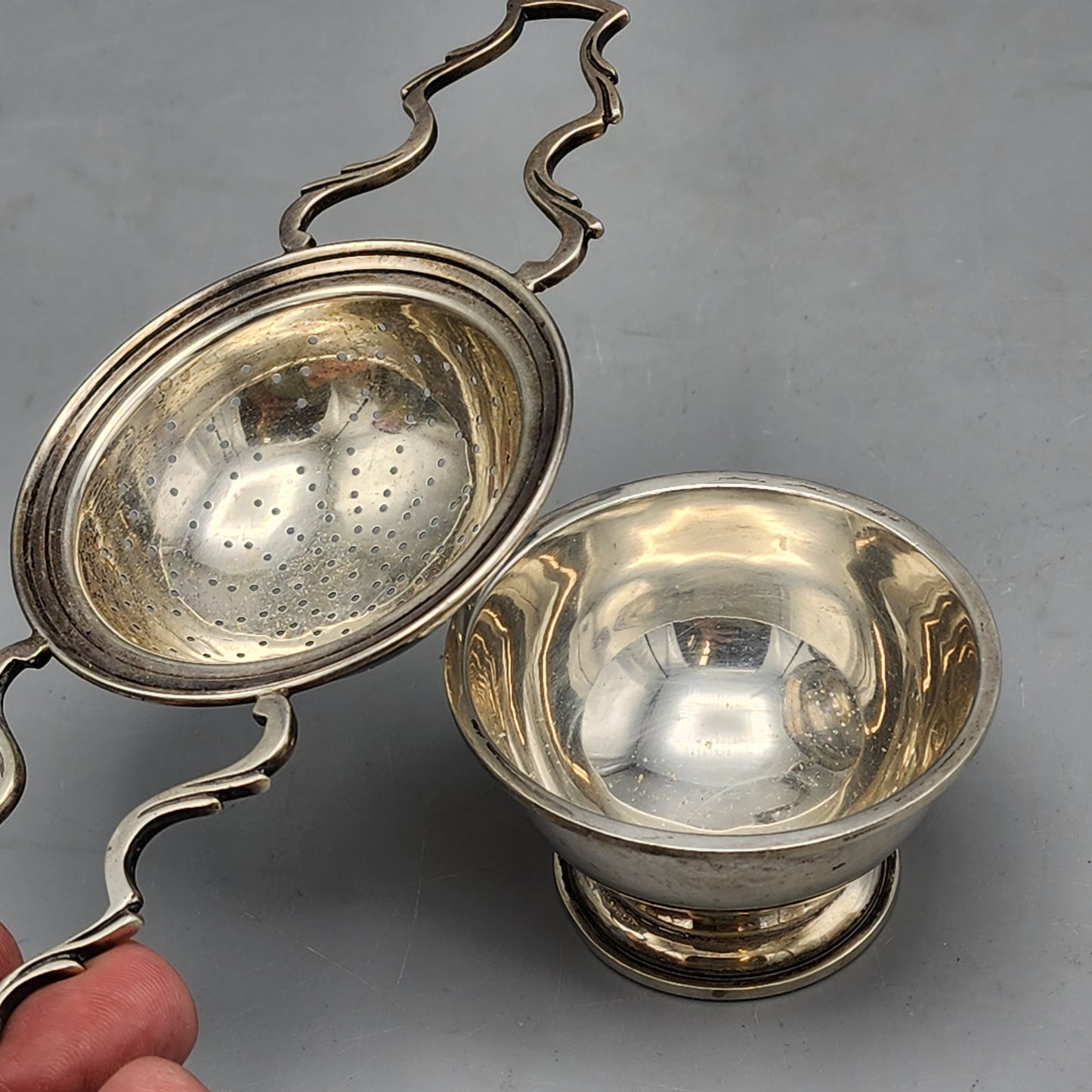 Sterling Silver Tea Strainer and Stand