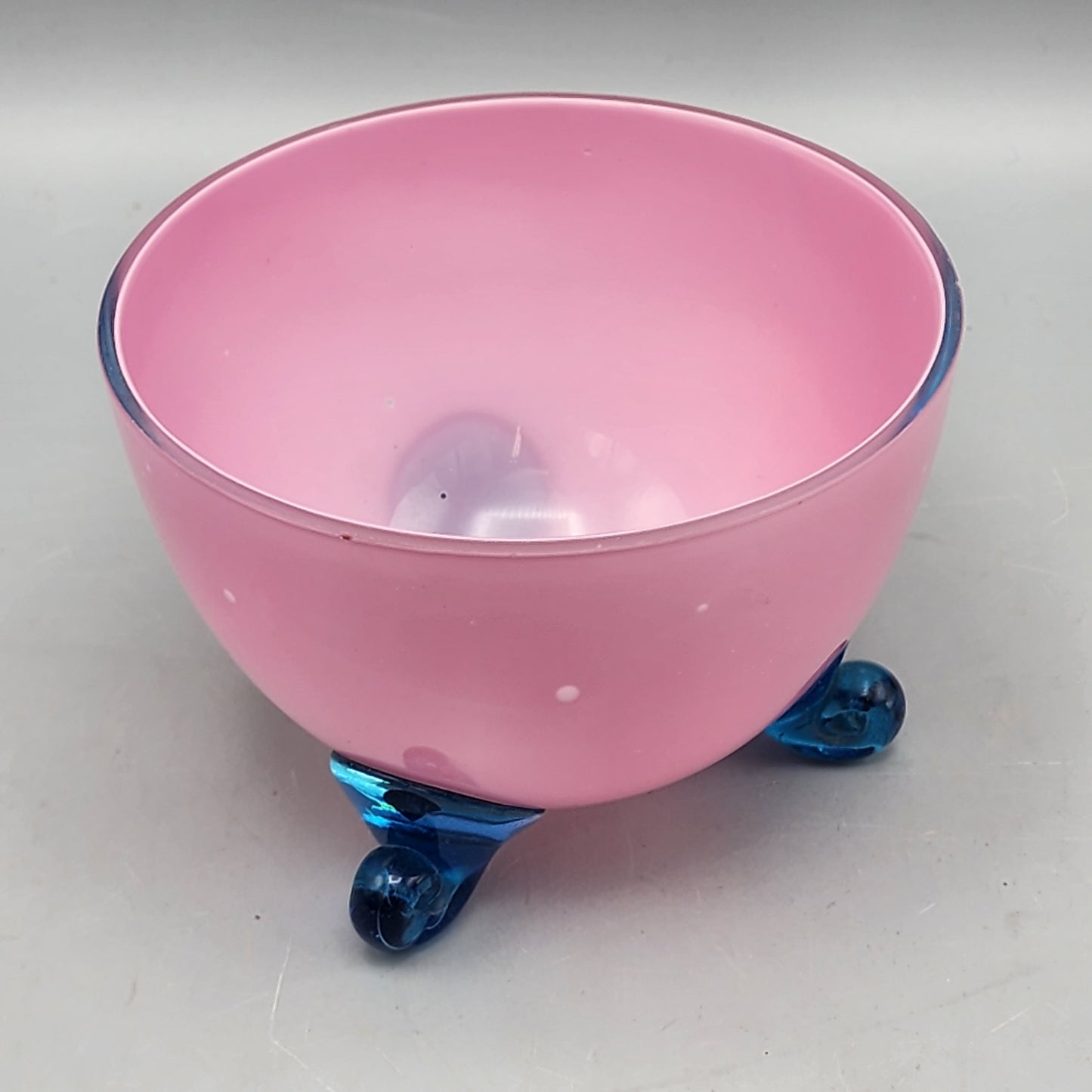 Bohemian Art Deco Pink and Blue Footed Lidded Candy Dish