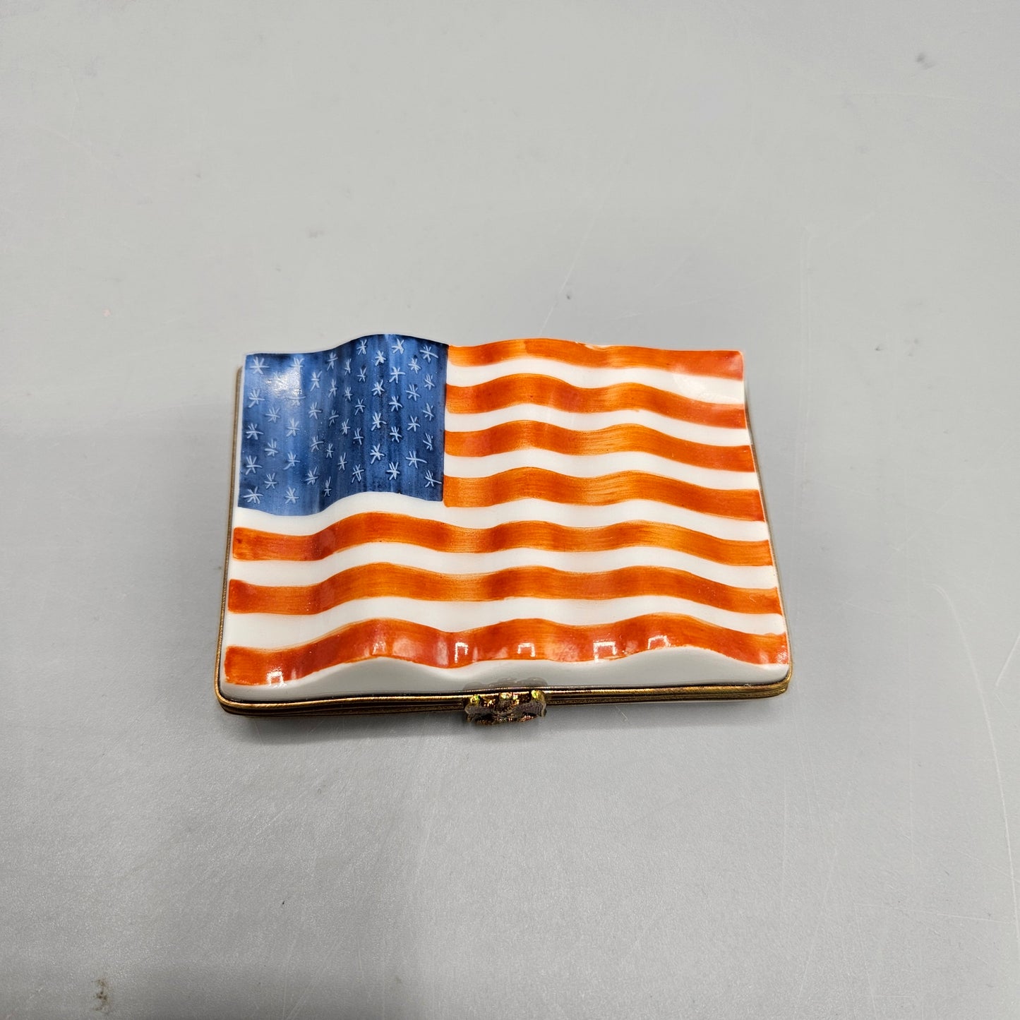 Hand Painted Charmart American Flag Porcelain Trinket Box - Limoges