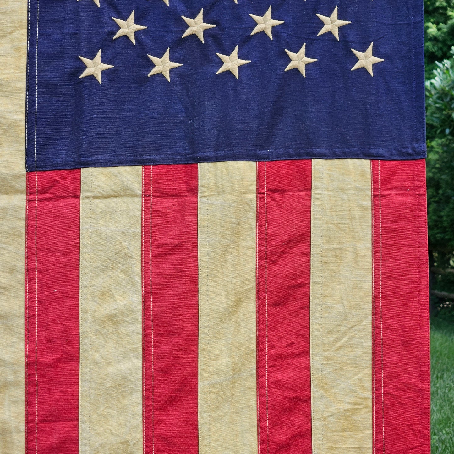 Large 50 Tea-Stained Star American Flag 32" x 58"