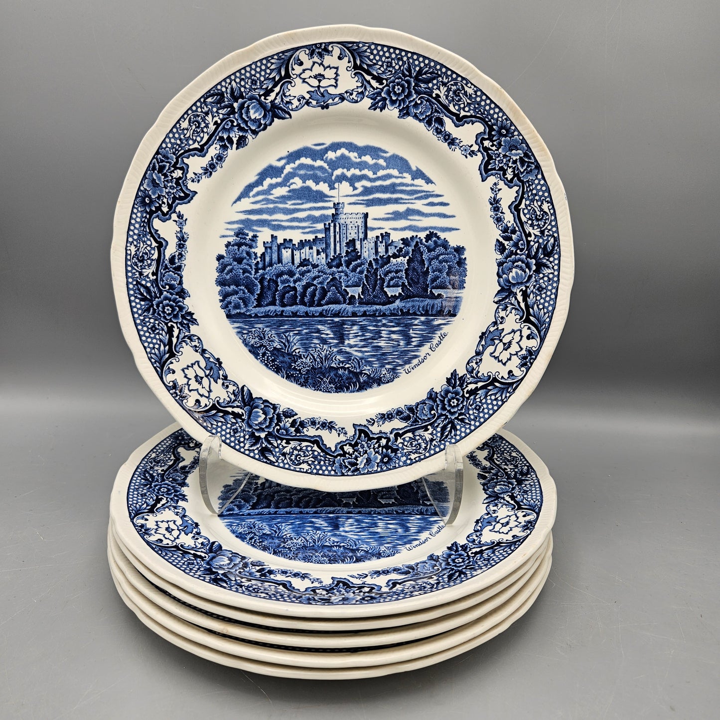 Royal Swan Blue Transferware Historic Castles Dinner Plates - Set of Six