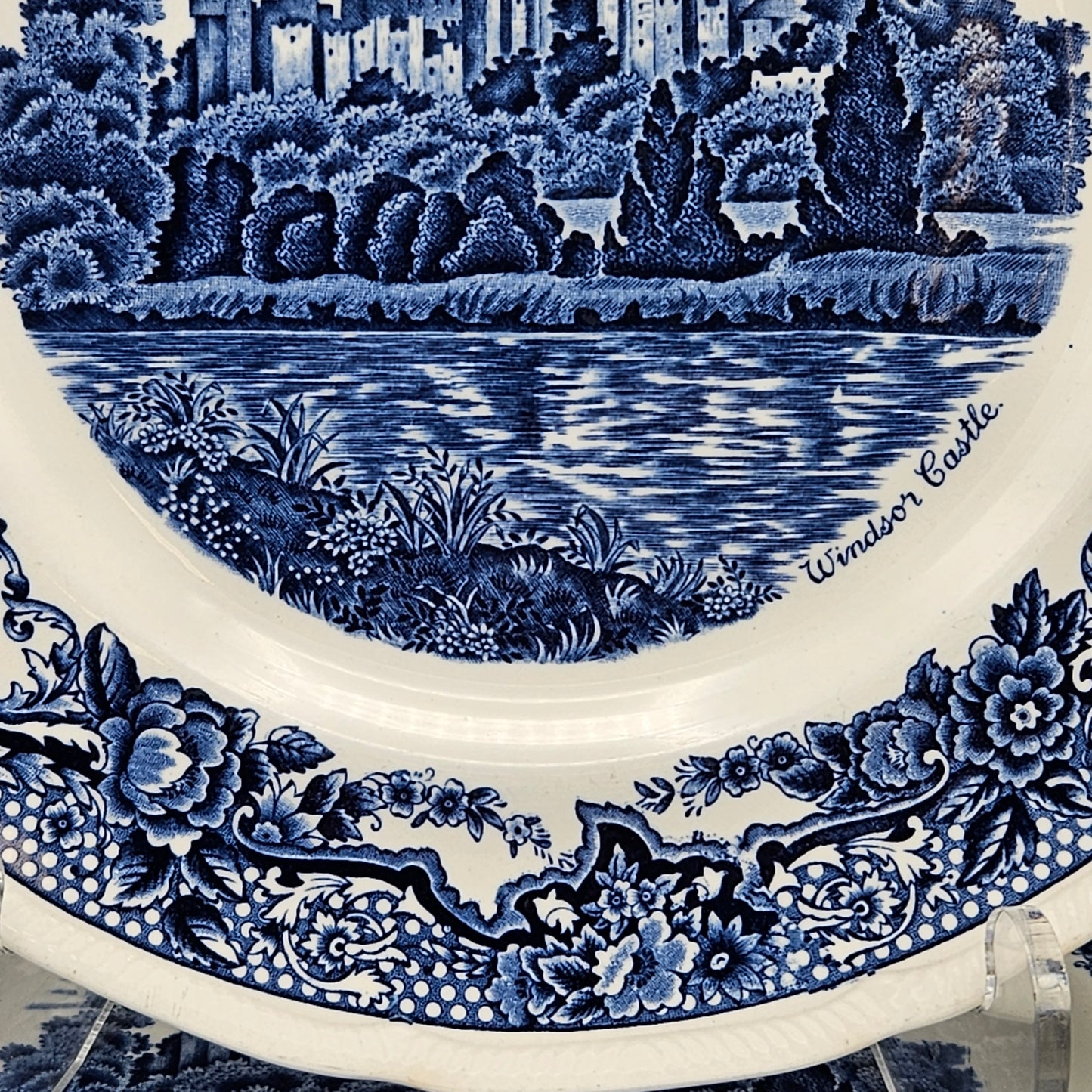 Royal Swan Blue Transferware Historic Castles Dinner Plates - Set of Six