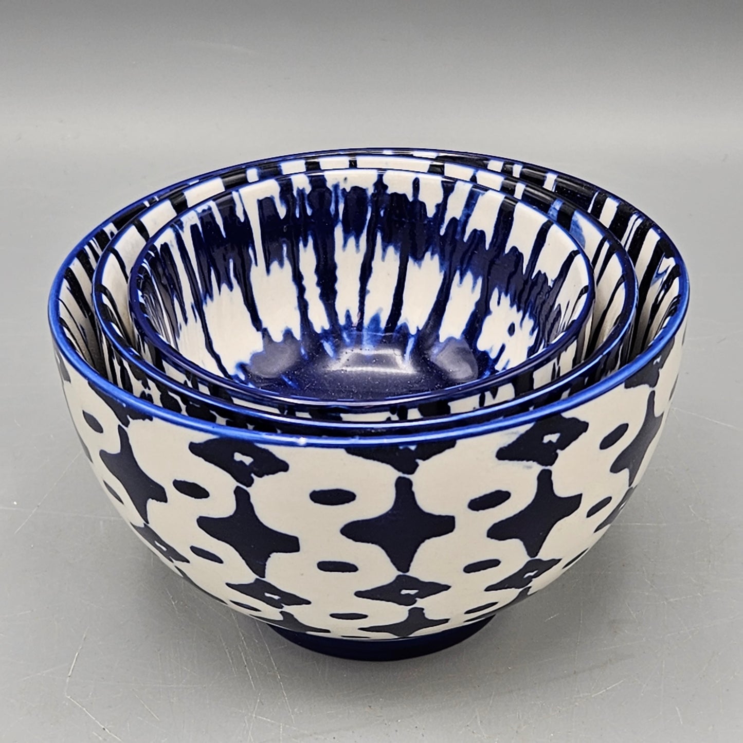 West Elm Blue and White Ceramic Bowls - Set of Three