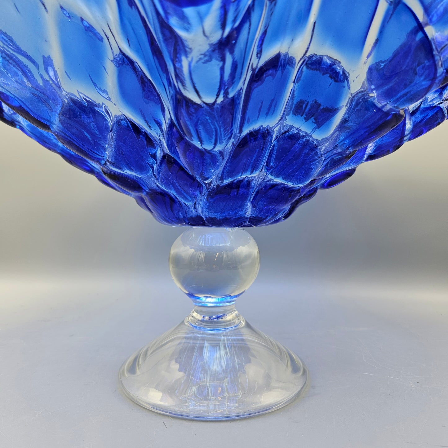 Large Blue and Crystal Art Glass Compote
