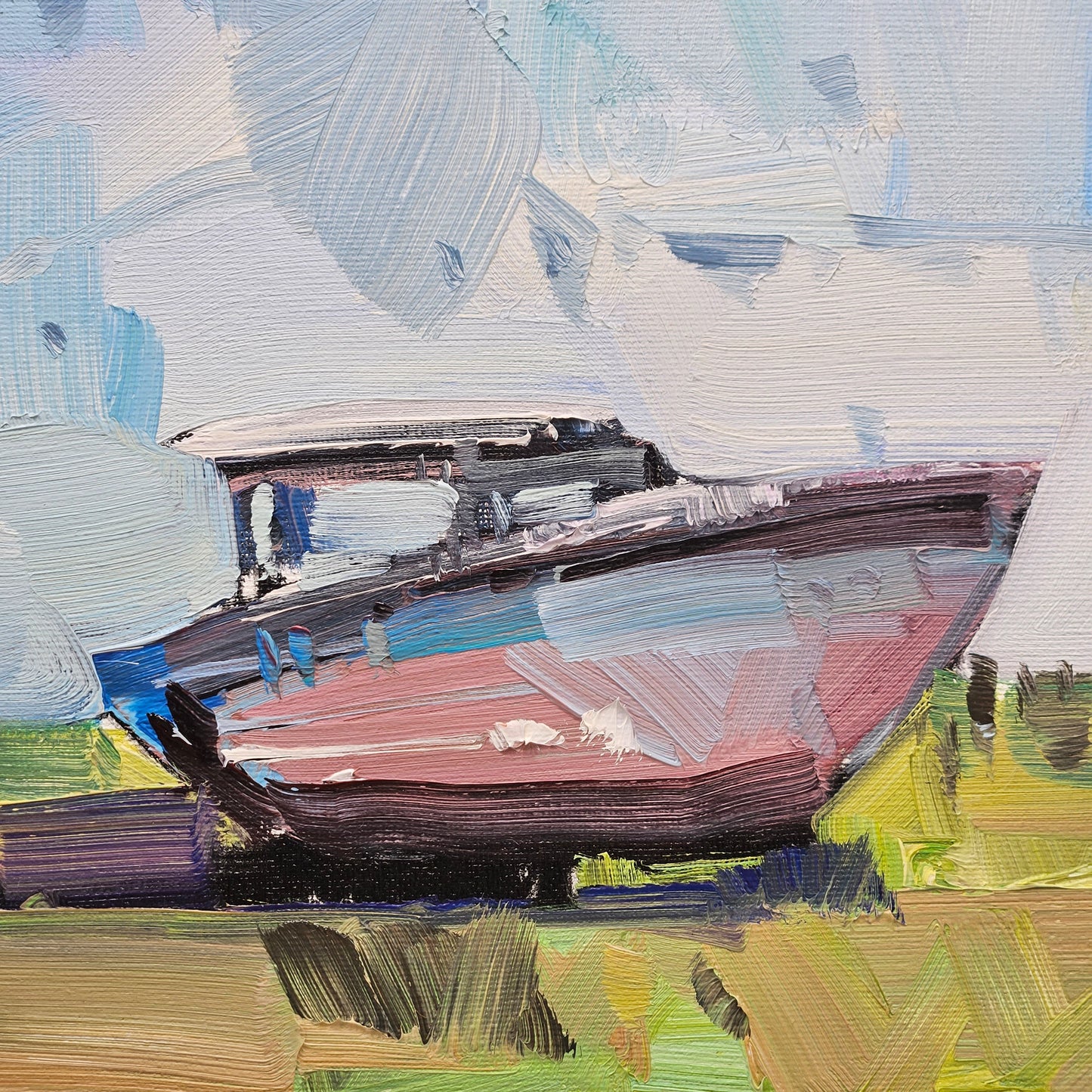 Jose Trujillo Oil on Canvas Painting of Boat