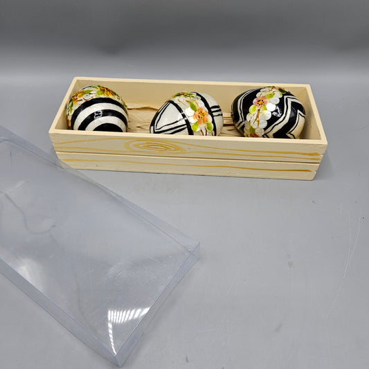 Mackenzie-Childs B&W Floral Eggs Set of 3