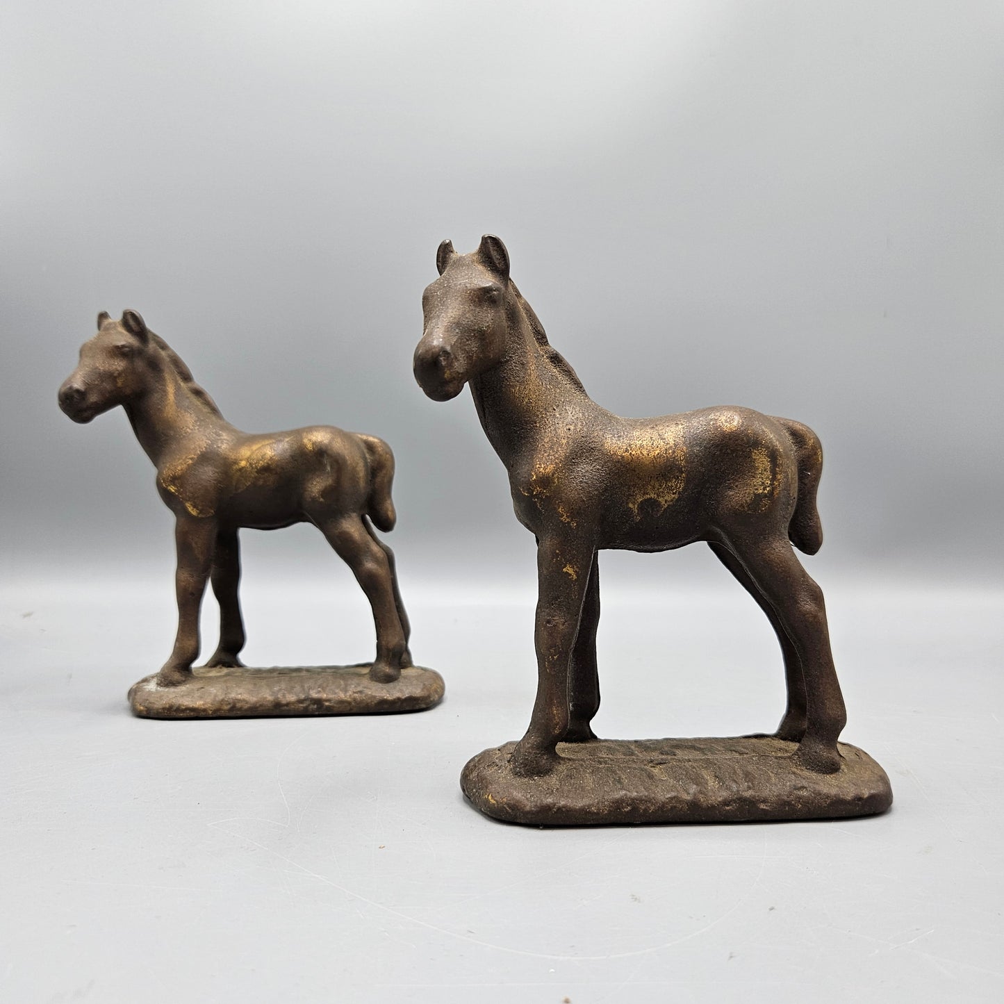 Pair Gilded Cast Iron Horse Figures