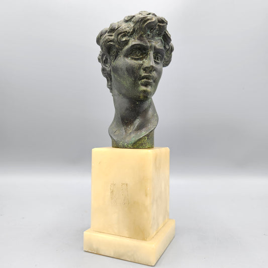 Cast Bronze Head of Michelangelo's David on Onyx