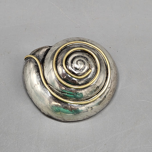 Mexican Sterling Silver & Copper Snail Shell Brooch