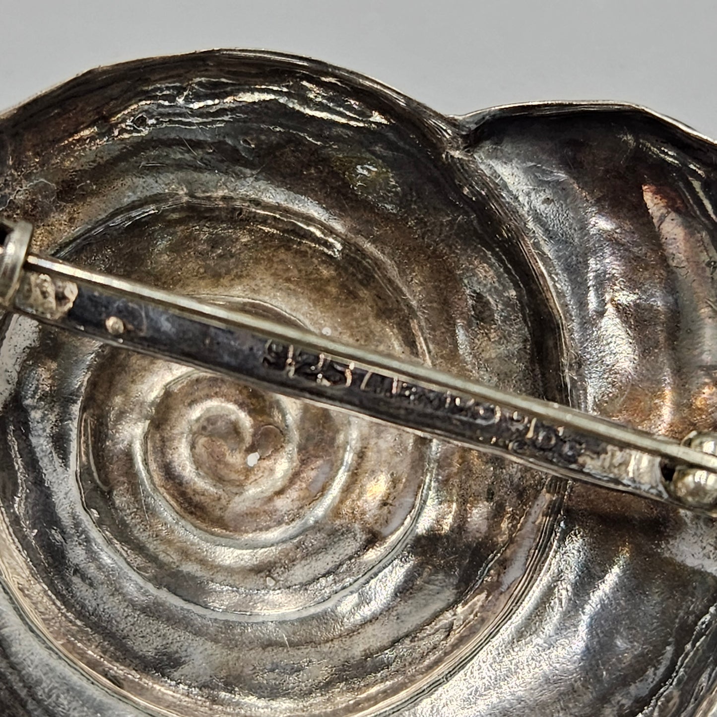 Mexican Sterling Silver & Copper Snail Shell Brooch