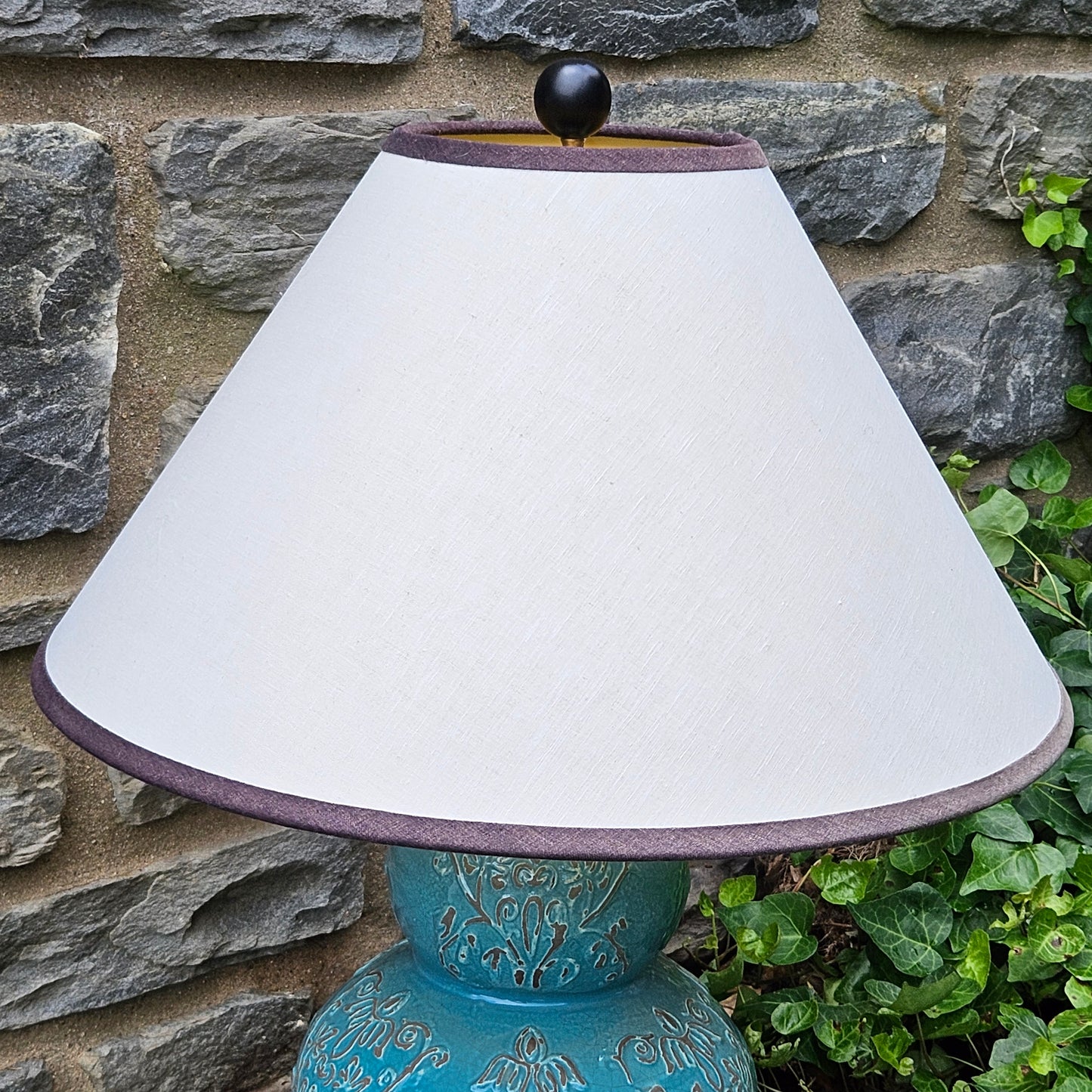 Beautiful Blue Glazed Pottery Lamps with Shades (2 Avail)