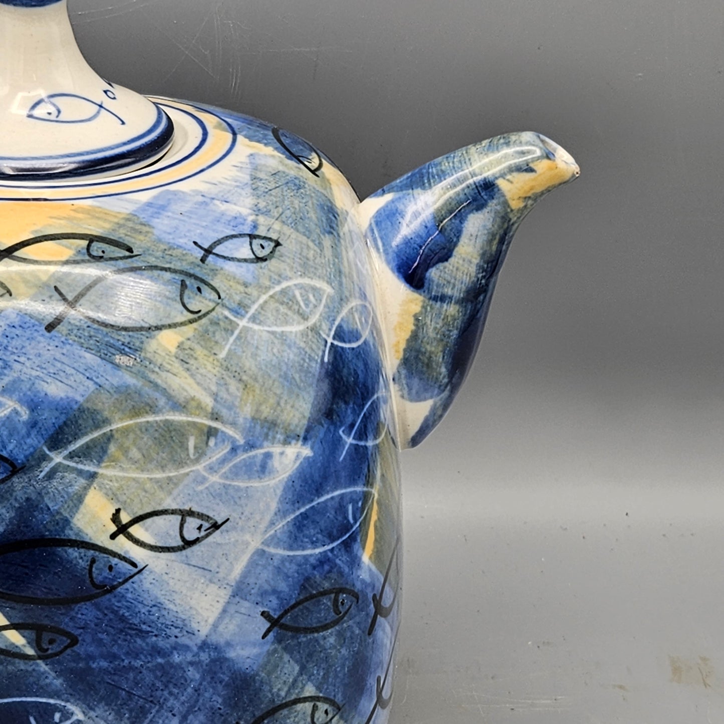Vintage Teapot with Fish Design - Modernist Design