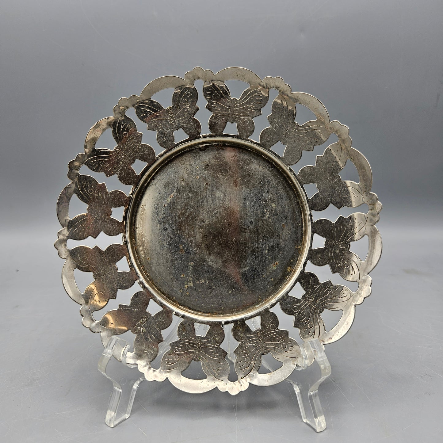 Vintage Silver Plate Dish with Butterflies