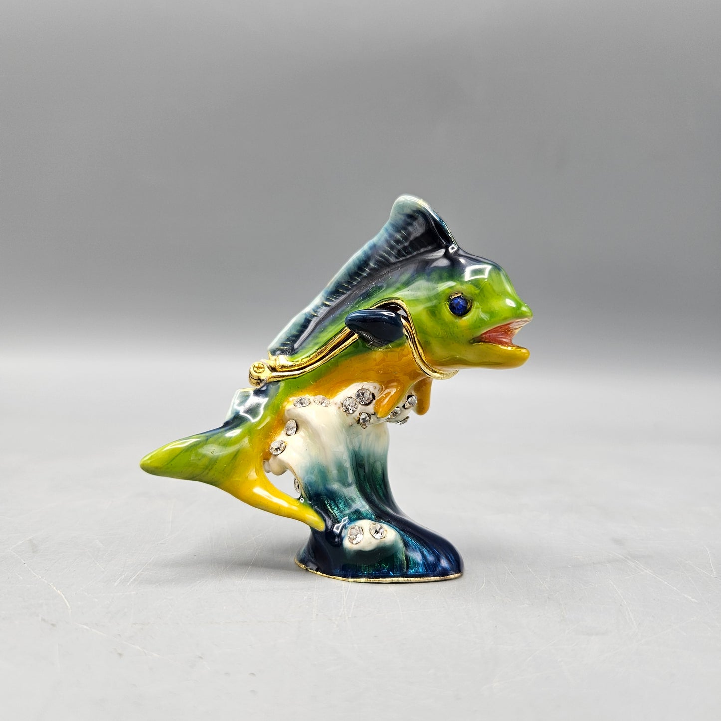 Decorator Fish Form Enameled Pewter With Swarovski Crystals Trinket Box