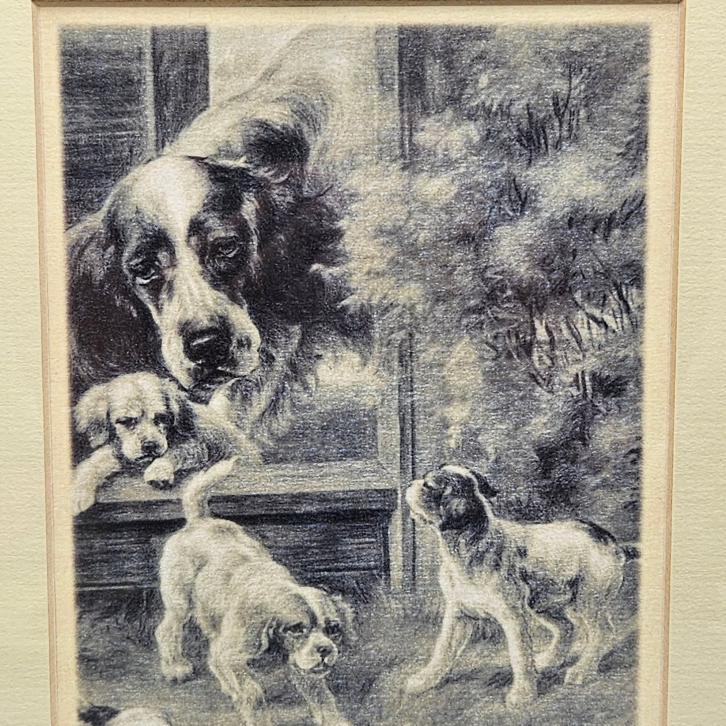 Vintage Dogs Artwork with Mama & Puppies