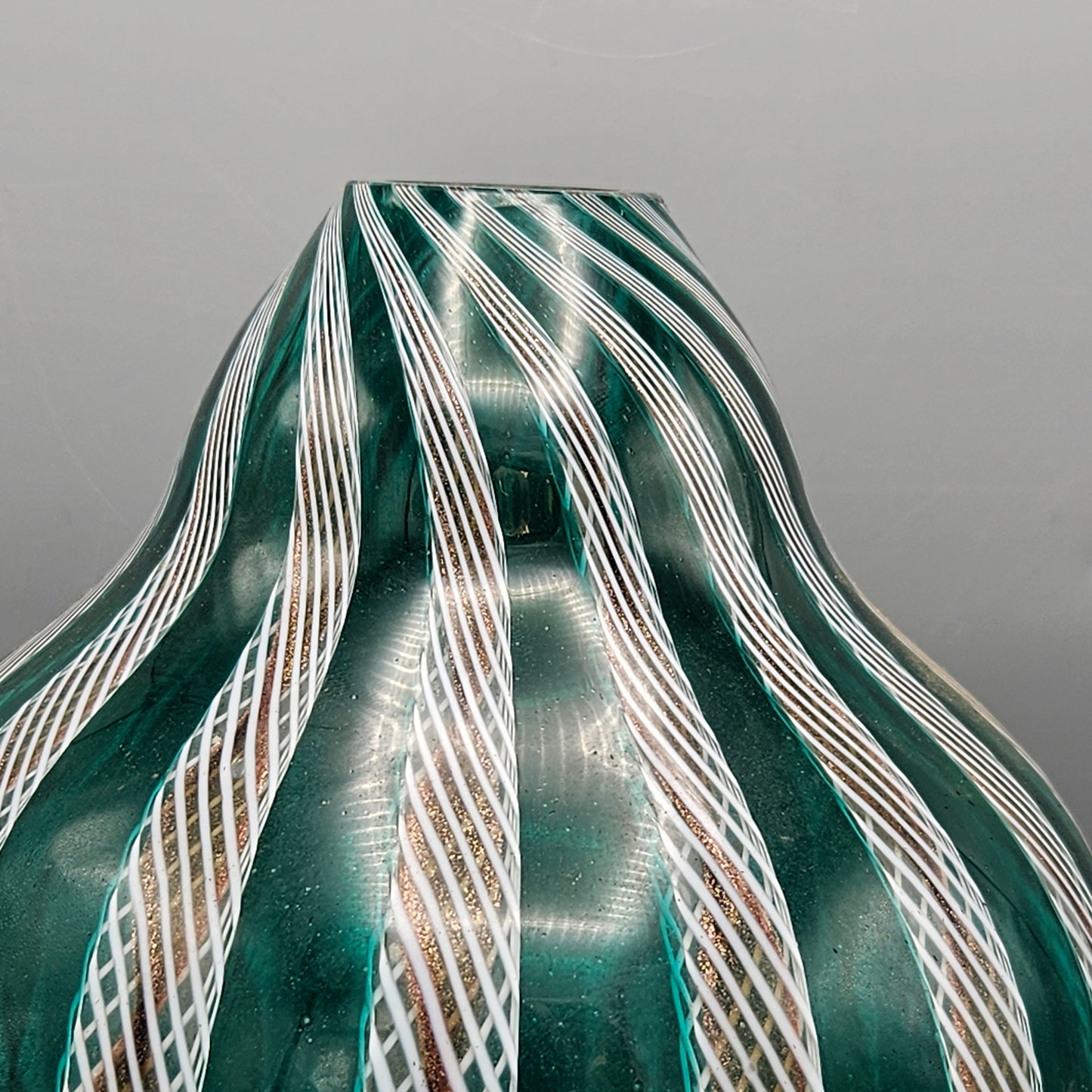 Vintage Paul’s Gifts Murano Candy Stripe Latticino Glass Lamp Body Shade - Green