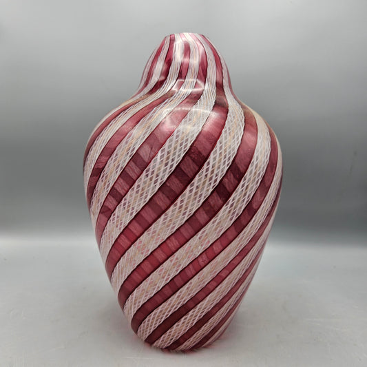Vintage Paul’s Gifts Murano Candy Stripe Latticino Glass Lamp Body Shade - Red
