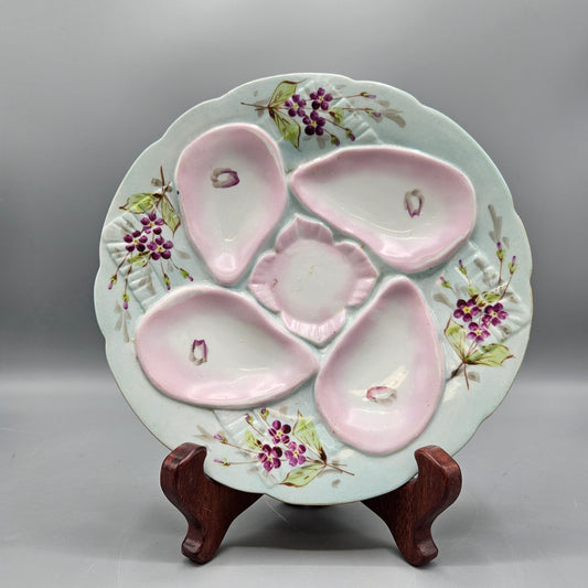 Vintage Hand Painted Oyster Plate - Pinks and Green