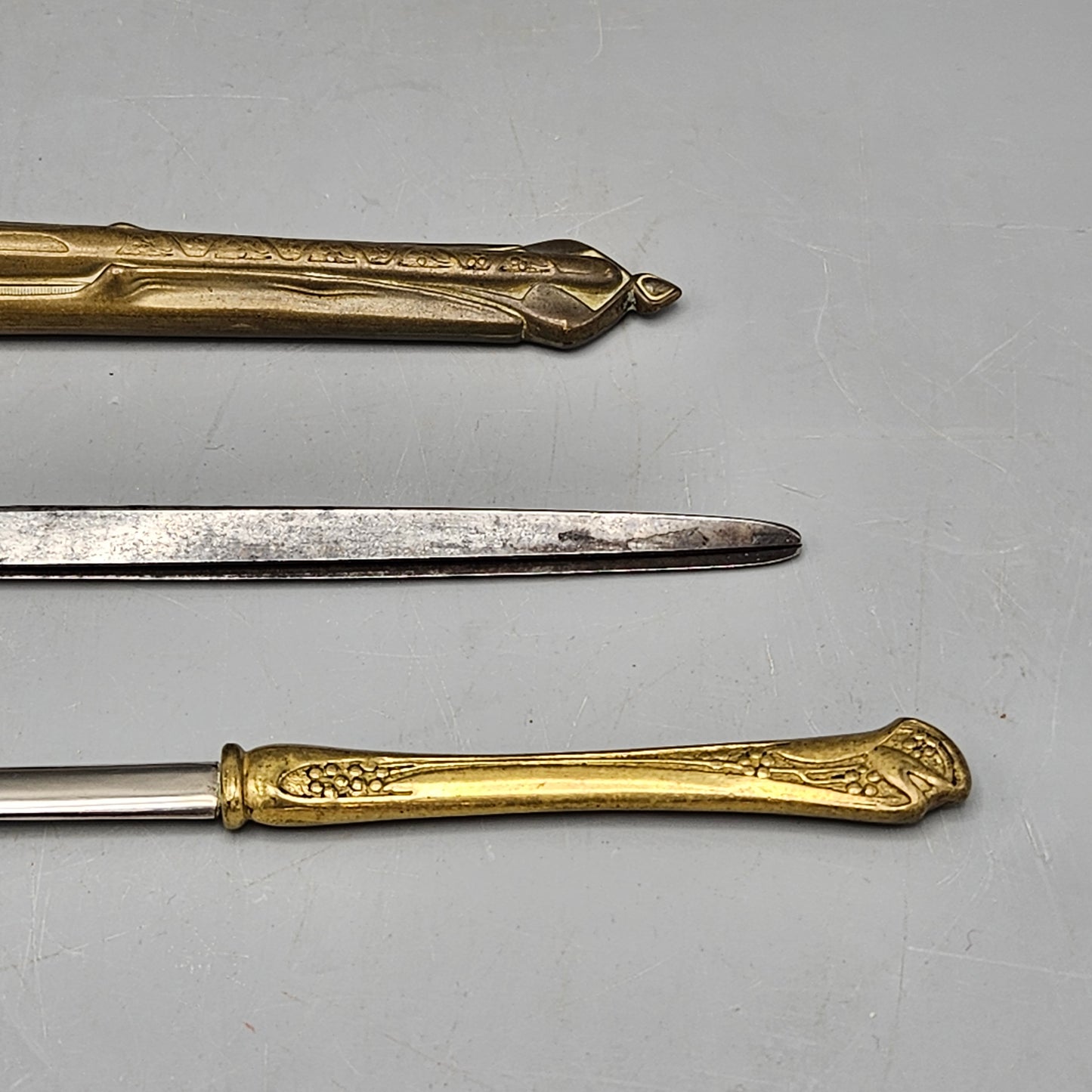 Antique German Scissor and Letter Opener Set - Ornate Gold Design