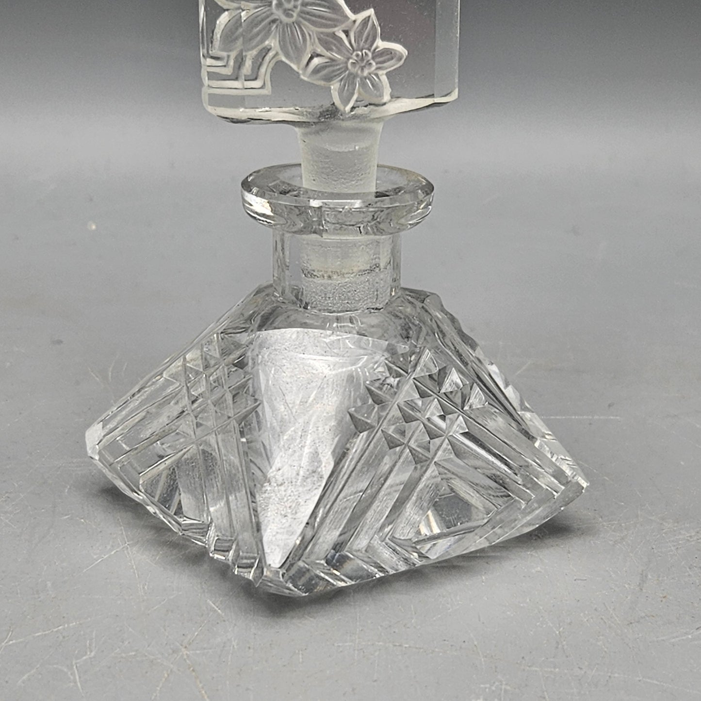 Vintage Czech Clear Crystal Carved Woman Perfume Bottle Made In Czechoslovakia