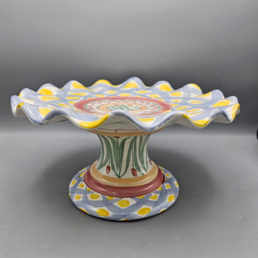 Mackenzie Childs Pottery Aalsmeer Tulip Fluted Pedestal Compote Bowl