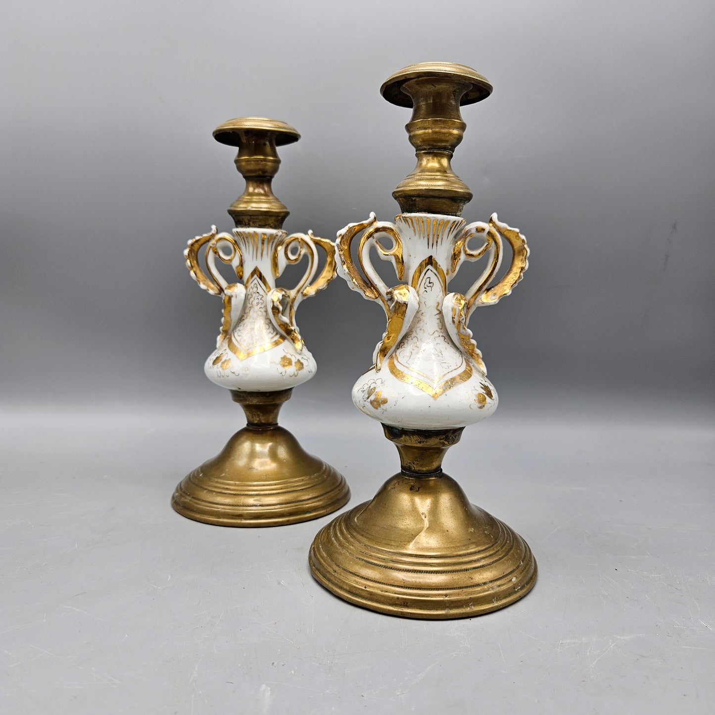 Vintage Brass and Porcelain Candlesticks