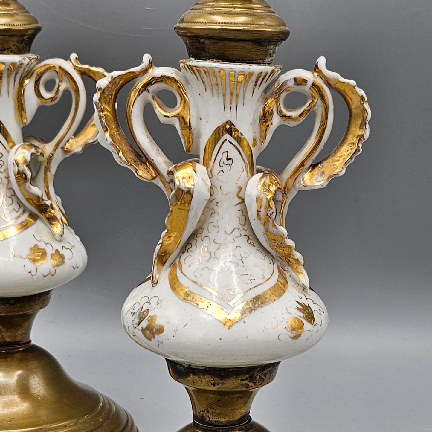 Vintage Brass and Porcelain Candlesticks
