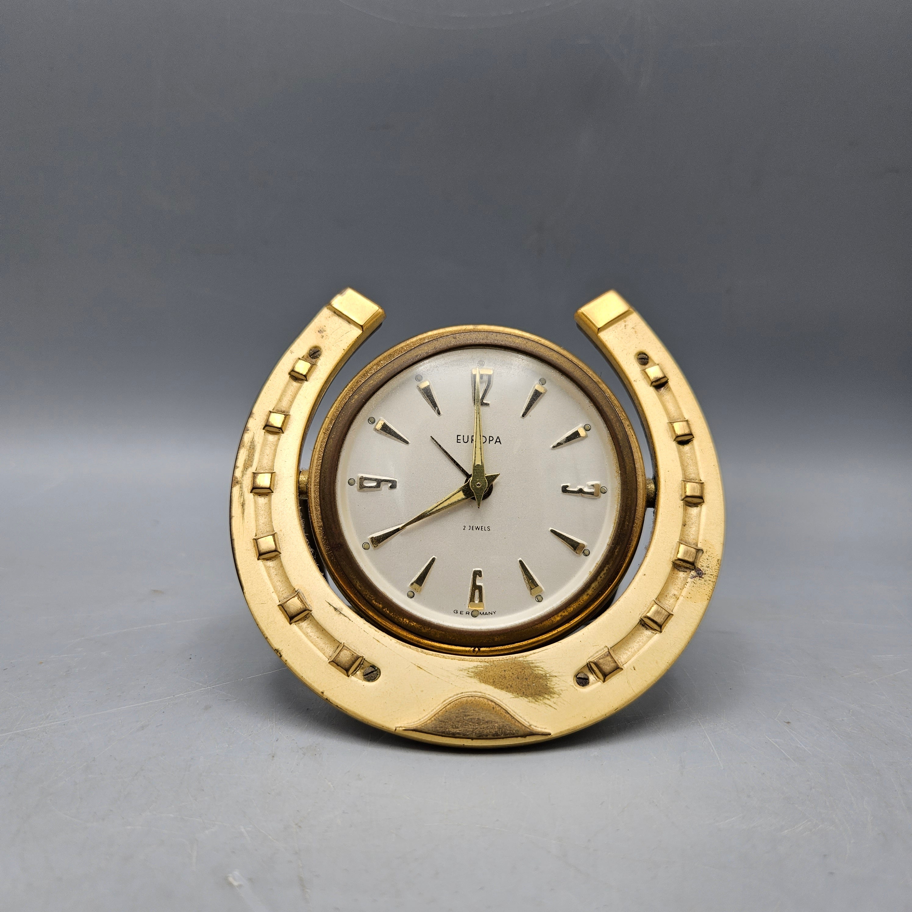 Vintage Europa Horseshoe Equestrian Theme Desk / Travel Clock ShopSBH