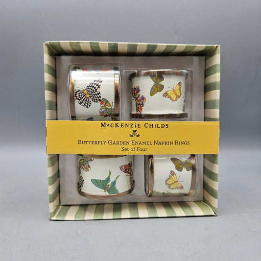 MacKenzie Childs Butterfly Garden Enamel Napkin Rings - Set of 4 (New in Box)