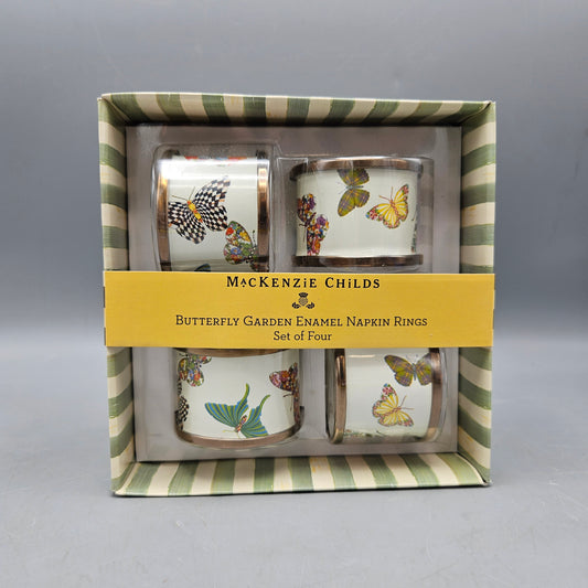 MacKenzie Childs Butterfly Garden Enamel Napkin Rings - Set of 4 (New in Box)