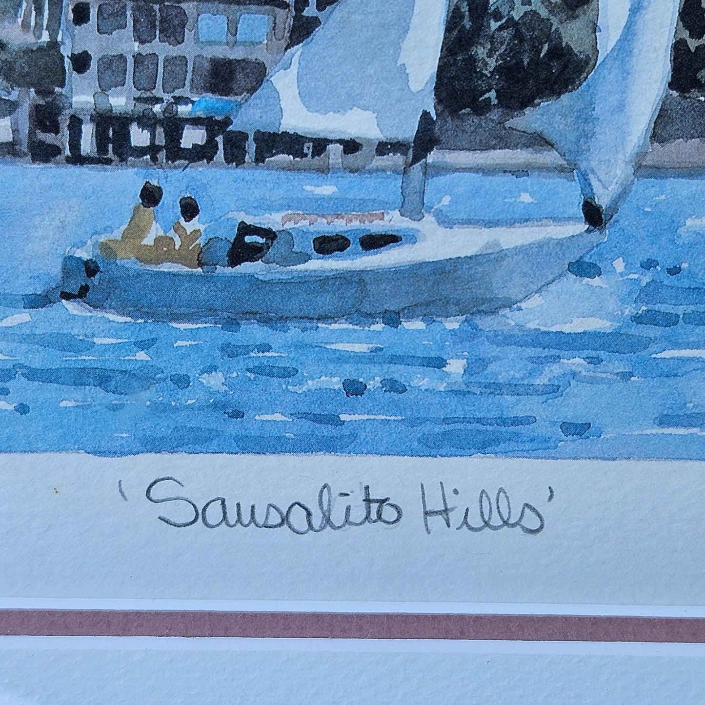 Joe Jaqua Signed Limited Edition Lithograph of Sausalito Hills with Sailboat