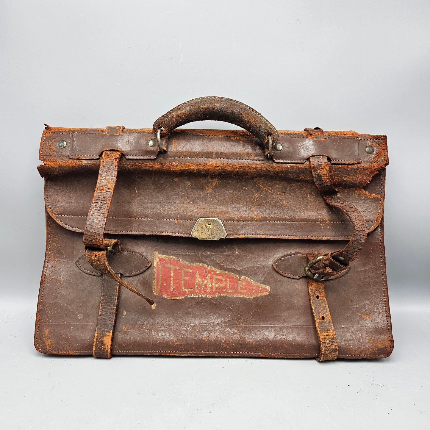 Vintage Leather Briefcase - Temple University Sticker