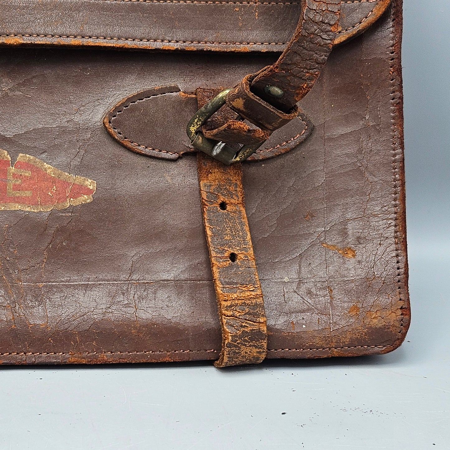 Vintage Leather Briefcase - Temple University Sticker