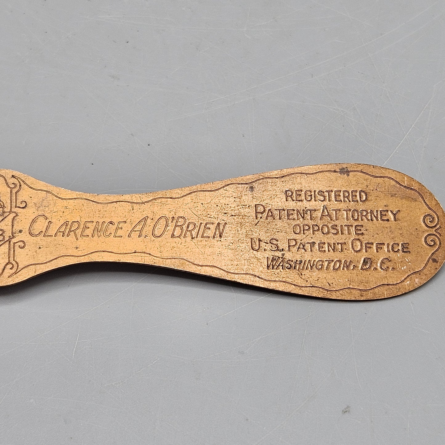 Vintage Brass Letter Opener Clarence A. O' Brien Lawyer, Washington DC