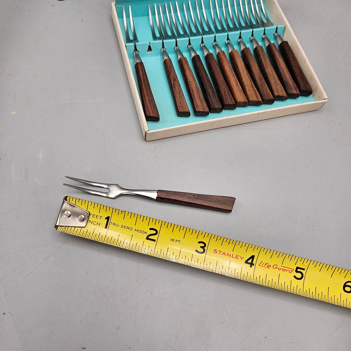 Set of 12 Vintage Teakwood 18-8 Stainless Steel Forks - Made in Japan