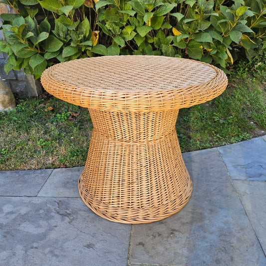 Vintage Boho Chic Round Wicker Table