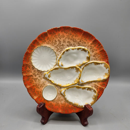Vintage Haviland & Company Limoges Porcelain Oyster Plate - Orange / Red (3 Available)