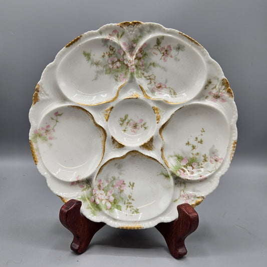 Vintage Theodore Haviland France Limoges Porcelain Oyster Plate - Hand Painted with Flowers